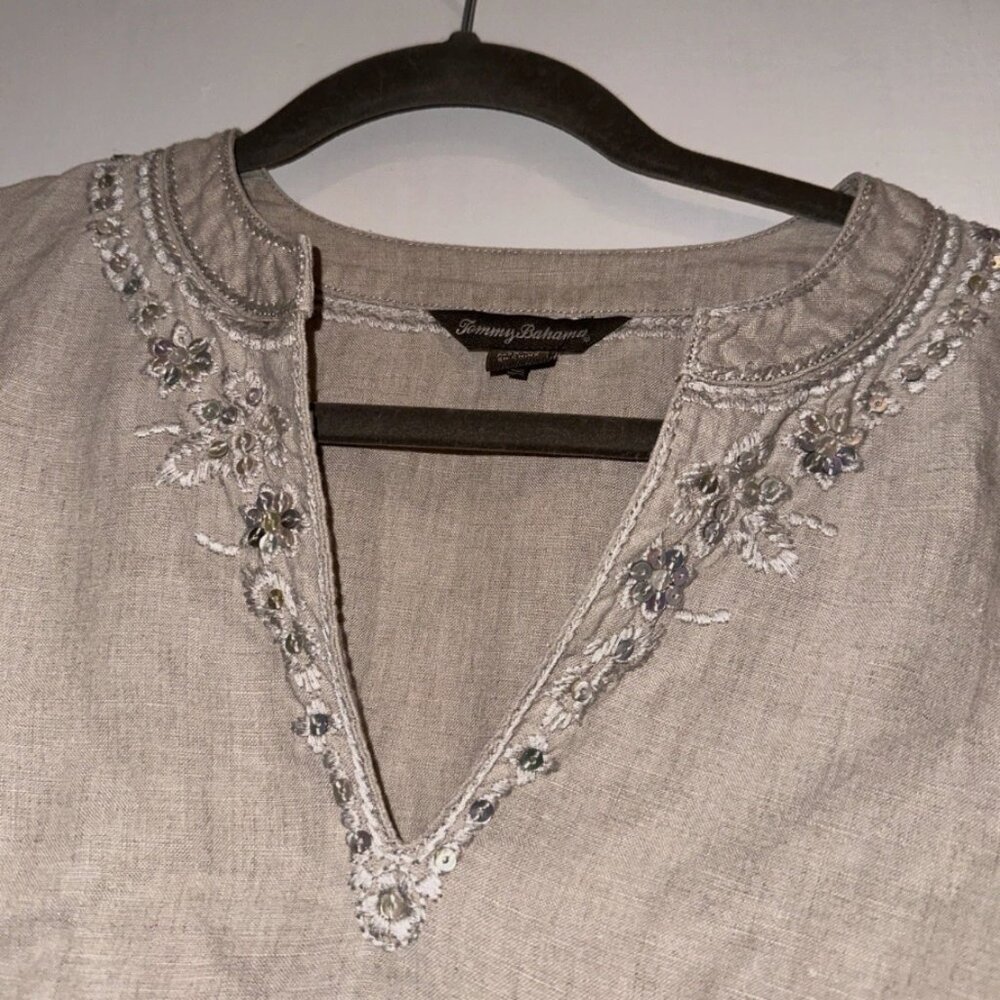 Tommy Bahama Beige Linen Tunic Blouse Women’s XS